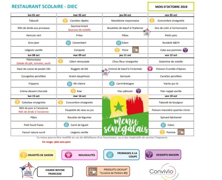 Menus De Cantine Octobre Cole Saint Marceau